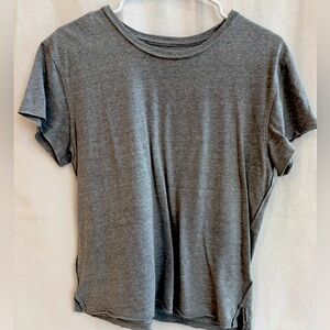 Free People We the Free Light Grey Heather T-Shirt Super Soft Raw Edges Crop M